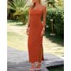 imageBTFBM Womens Tube Strapless Maxi Dress 2025 Summer Knit Backless Slit Bodycon Wedding Party Formal Cocktail DressesRust Red