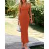 imageBTFBM Womens Tube Strapless Maxi Dress 2025 Summer Knit Backless Slit Bodycon Wedding Party Formal Cocktail DressesRust Red