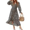 imageBTFBM Women Long Sleeve Dresses Spring Summer Clothes 2025 V Neck Floral High Waist Ruffle Boho Wedding Guest DressBig Floral Black