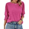 imageBTFBM Womens Casual 34 Sleeve Tops Dressy 2025 Summer Fall T Shirts Crewneck Loose Tunic Vacation BlousesRose Red