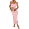 imageBTFBM Womens Tube Strapless Maxi Dress 2025 Summer Knit Backless Slit Bodycon Wedding Party Formal Cocktail DressesPink