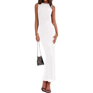 imageBTFBM Formal Wedding Guest Dresses for Women Summer 2025 Sleeveless Ruched Bodycon Mesh Elegant Maxi Cocktail DressWhite