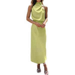 imageBTFBM Womens Sleeveless Cocktail Dresses Mock Neck Keyhole Elastic High Waist Evening Party Maxi Wedding Guest DressSolid Tender Green