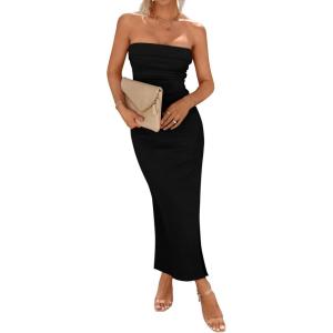 imageBTFBM Womens Tube Strapless Maxi Dress 2025 Summer Knit Backless Slit Bodycon Wedding Party Formal Cocktail DressesBlack