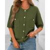 imageBTFBM Short Sleeve Cardigans for Women Button Up Sweaters Y2k Spring Summer 2025 Crew Neck Business Casual Work ClothesArmy Green