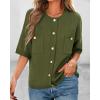 imageBTFBM Short Sleeve Cardigans for Women Button Up Sweaters Y2k Spring Summer 2025 Crew Neck Business Casual Work ClothesArmy Green