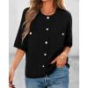 imageBTFBM Short Sleeve Cardigans for Women Button Up Sweaters Y2k Spring Summer 2025 Crew Neck Business Casual Work ClothesBlack