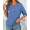 imageBTFBM Short Sleeve Cardigans for Women Button Up Sweaters Y2k Spring Summer 2025 Crew Neck Business Casual Work ClothesBlue