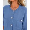 imageBTFBM Short Sleeve Cardigans for Women Button Up Sweaters Y2k Spring Summer 2025 Crew Neck Business Casual Work ClothesBlue