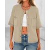 imageBTFBM Short Sleeve Cardigans for Women Button Up Sweaters Y2k Spring Summer 2025 Crew Neck Business Casual Work ClothesLight Khaki