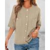 imageBTFBM Short Sleeve Cardigans for Women Button Up Sweaters Y2k Spring Summer 2025 Crew Neck Business Casual Work ClothesLight Khaki