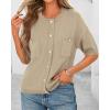 imageBTFBM Short Sleeve Cardigans for Women Button Up Sweaters Y2k Spring Summer 2025 Crew Neck Business Casual Work ClothesLight Khaki