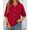 imageBTFBM Short Sleeve Cardigans for Women Button Up Sweaters Y2k Spring Summer 2025 Crew Neck Business Casual Work ClothesRed
