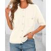 imageBTFBM Short Sleeve Cardigans for Women Button Up Sweaters Y2k Spring Summer 2025 Crew Neck Business Casual Work ClothesWhite