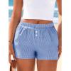 imageBTFBM Striped Boxer Shorts for Women 2025 Summer Elastic Waist Y2k Vacation Beach Bottoms Lounge Sleep Pj Pajama ShortsBlue White