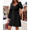 imageBTFBM Women 2025 Casual Button Down Summer Fall Dresses Long Sleeve Crew Neck Solid High Waist Short Tunic Mini DressLong Buttons Black