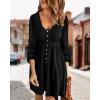 imageBTFBM Women 2025 Casual Button Down Summer Fall Dresses Long Sleeve Crew Neck Solid High Waist Short Tunic Mini DressLong Buttons Black