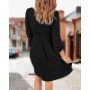 imageBTFBM Women 2025 Casual Button Down Summer Fall Dresses Long Sleeve Crew Neck Solid High Waist Short Tunic Mini DressLong Buttons Black