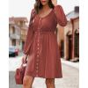 imageBTFBM Women 2025 Casual Button Down Summer Fall Dresses Long Sleeve Crew Neck Solid High Waist Short Tunic Mini DressLong Buttons Brick Red