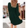imageBTFBM Women 2025 Casual Button Down Summer Fall Dresses Long Sleeve Crew Neck Solid High Waist Short Tunic Mini DressLong Buttons Dark Green
