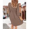 imageBTFBM Women 2025 Casual Button Down Summer Fall Dresses Long Sleeve Crew Neck Solid High Waist Short Tunic Mini DressLong Buttons Dark Khaki
