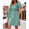 imageBTFBM Women 2025 Casual Button Down Summer Fall Dresses Long Sleeve Crew Neck Solid High Waist Short Tunic Mini DressLong Buttons Fruit Green