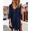 imageBTFBM Women 2025 Casual Button Down Summer Fall Dresses Long Sleeve Crew Neck Solid High Waist Short Tunic Mini DressLong Buttons Navy