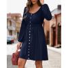 imageBTFBM Women 2025 Casual Button Down Summer Fall Dresses Long Sleeve Crew Neck Solid High Waist Short Tunic Mini DressLong Buttons Navy