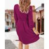 imageBTFBM Women 2025 Casual Button Down Summer Fall Dresses Long Sleeve Crew Neck Solid High Waist Short Tunic Mini DressLong Buttons Purple Red