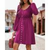 imageBTFBM Women 2025 Casual Button Down Summer Fall Dresses Long Sleeve Crew Neck Solid High Waist Short Tunic Mini DressLong Buttons Purple Red