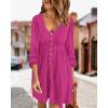 imageBTFBM Women 2025 Casual Button Down Summer Fall Dresses Long Sleeve Crew Neck Solid High Waist Short Tunic Mini DressLong Buttons Rose Red