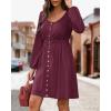 imageBTFBM Women 2025 Casual Button Down Summer Fall Dresses Long Sleeve Crew Neck Solid High Waist Short Tunic Mini DressLong Buttons Wine Red