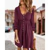 imageBTFBM Women 2025 Casual Button Down Summer Fall Dresses Long Sleeve Crew Neck Solid High Waist Short Tunic Mini DressLong Buttons Wine Red