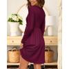 imageBTFBM Women 2025 Casual Button Down Summer Fall Dresses Long Sleeve Crew Neck Solid High Waist Short Tunic Mini DressLong Sleeve Purple Red