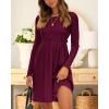imageBTFBM Women 2025 Casual Button Down Summer Fall Dresses Long Sleeve Crew Neck Solid High Waist Short Tunic Mini DressLong Sleeve Purple Red