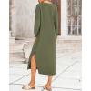 imageBTFBM Women Fall Sweater Dress Casual V Neck Long Sleeve Slit Knit Oversized Maternity Sweaters Maxi Dresses 2025 WinterSolid Army Green