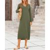 imageBTFBM Women Fall Sweater Dress Casual V Neck Long Sleeve Slit Knit Oversized Maternity Sweaters Maxi Dresses 2025 WinterSolid Army Green