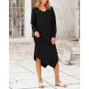 imageBTFBM Women Fall Sweater Dress Casual V Neck Long Sleeve Slit Knit Oversized Maternity Sweaters Maxi Dresses 2025 WinterSolid Black