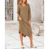 imageBTFBM Women Fall Sweater Dress Casual V Neck Long Sleeve Slit Knit Oversized Maternity Sweaters Maxi Dresses 2025 WinterSolid Dark Khaki