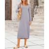 imageBTFBM Women Fall Sweater Dress Casual V Neck Long Sleeve Slit Knit Oversized Maternity Sweaters Maxi Dresses 2025 WinterSolid Grey