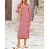 imageBTFBM Women Fall Sweater Dress Casual V Neck Long Sleeve Slit Knit Oversized Maternity Sweaters Maxi Dresses 2025 WinterSolid Pink