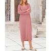 imageBTFBM Women Fall Sweater Dress Casual V Neck Long Sleeve Slit Knit Oversized Maternity Sweaters Maxi Dresses 2025 WinterSolid Pink