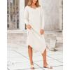 imageBTFBM Women Fall Sweater Dress Casual V Neck Long Sleeve Slit Knit Oversized Maternity Sweaters Maxi Dresses 2025 WinterSolid White