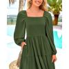 imageBTFBM Women Formal Dress Spring Square Neck Puff Long Sleeve Smocked Tiered Flowy Wedding Guest Maxi Dresses PocketsArmy Green