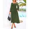 imageBTFBM Women Formal Dress Spring Square Neck Puff Long Sleeve Smocked Tiered Flowy Wedding Guest Maxi Dresses PocketsArmy Green