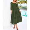 imageBTFBM Women Formal Dress Spring Square Neck Puff Long Sleeve Smocked Tiered Flowy Wedding Guest Maxi Dresses PocketsArmy Green