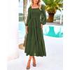 imageBTFBM Women Formal Dress Spring Square Neck Puff Long Sleeve Smocked Tiered Flowy Wedding Guest Maxi Dresses PocketsArmy Green