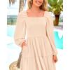 imageBTFBM Women Formal Dress Spring Square Neck Puff Long Sleeve Smocked Tiered Flowy Wedding Guest Maxi Dresses PocketsBeige