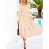 imageBTFBM Women Formal Dress Spring Square Neck Puff Long Sleeve Smocked Tiered Flowy Wedding Guest Maxi Dresses PocketsBeige
