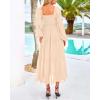 imageBTFBM Women Formal Dress Spring Square Neck Puff Long Sleeve Smocked Tiered Flowy Wedding Guest Maxi Dresses PocketsBeige
